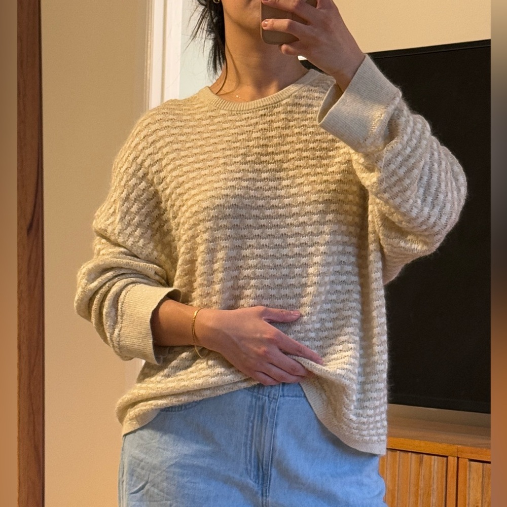 Aritzia Babaton Oversized Cream Crew Neck Sweater with Textured Knit
